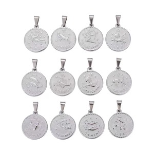 Vintage 12 Horoskop Sternzeichen Halskette für Frauen Männer Edelstahl lange Kette runde Münze Anhänger 12 Sternbilder Halskette - Product Image 2