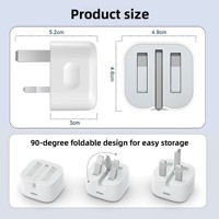 Chargeur et câble Type-C à charge rapide PD20W/35W avec certification CE, prise UK, pour appareils dotés d'une conception pliable à trois pieds