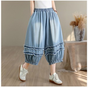 Pantaloni Harem in Denim Sottile a Balcone con Balze a Strati, Stile Francese Chic, Gamba Larga, Taglie Forti, Collezione Estiva 2026 - Product Image 4