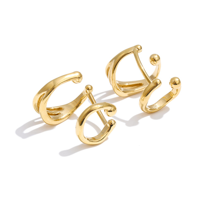 JINYOU 3128 Elegant Ladies' Minimalist Gold-plated Stainless Steel Adjustable Earrings Ear Cuff with Double-layer Design