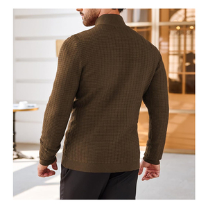 Pull-over à manches longues pour hommes, coupe ajustée, fermeture éclair, léger, respirant, tricots, col montant, logo imprimé sur le devant, hiver - Product Image 5