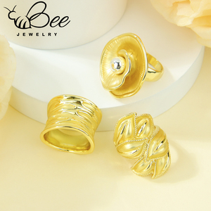 Anillos de Moda 2026, Anillos Cerrados de Cobre Chapado en Oro de 14k con Flores, Joyería de Diseño Único con Forma Geométrica para Chicas - Product Image 4