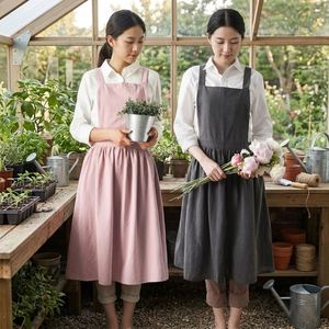 Nouvel tablier de cuisine plissé sans manches en mélange de coton et de lin français, jetable, style vintage, pour fleuriste, peinture et jardinage - Product Image 1
