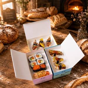 Caja de <span class=keywords><strong>Sushi</strong></span> de Papel Impresa Personalizada, Contenedor Desechable para Llevar <span class=keywords><strong>Sushi</strong></span> con Diseño de <span class=keywords><strong>Sakura</strong></span>, Caja de Comida de Diseño Japonés al por Mayor OEM - Product Image 4