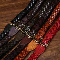 Sabuk Kulit Anyaman untuk Wanita, Serbaguna, Kulit Sapi Asli Berkualitas Tinggi, Efek Vintage Distressed, Sabuk Jeans Anyaman, Sabuk Kulit Sapi