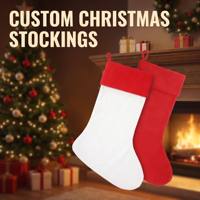 Calcetines Navideños Personalizados, Calcetín Navideño Impreso en Blanco con Lazo para Colgar, para Decoración Navideña del Hogar, Regalo