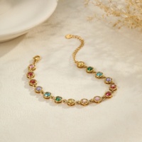 KITI Bracelet de luxe en acier inoxydable et or 18 carats avec cristaux de zircon arc-en-ciel Bijoux de mode étanches pour femmes