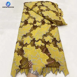 Gaya baru desain Afrika larut dalam air renda kain bordir Multi Warna Laser Guipure tali renda untuk wanita gaun pernikahan