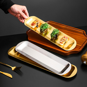Gold Plated Stainless Steel Rectangular Serving <b>Tray</b> For Sushi And <b>BBQ</b> Hotel Use - Product Image 2