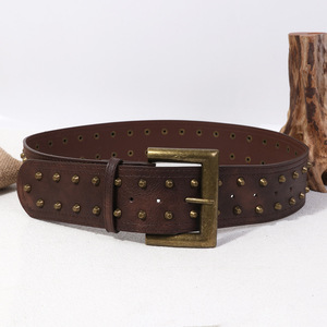 Cinture Vintage JULUN per <span class=keywords><strong>Donna</strong></span>, <span class=keywords><strong>Cintura</strong></span> in PU con Borchie e Fibbia in Ottone Anticato, Stile Punk, Accessorio Quotidiano - Product Image 1