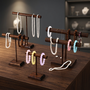 Jewelry Organizer Stand Wooden <b>T</b>-<b>Bar</b> Necklace Rack <b>Bracelet</b> Holder Display Bangle - Product Image 6