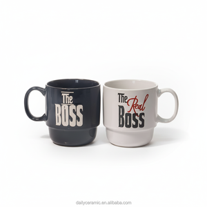 Set di Tazze da Caffè in Ceramica Personalizzate <span class=keywords><strong>con</strong></span> Logo 'The Boss' e 'The Real Boss', Impilabili, in Gres, 12 oz, per Ufficio e Regali Aziendali - Product Image 1