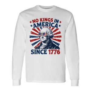 Camiseta de Manga Larga con Cuello Redondo Unisex para Adultos, Diseño Vintage con Bandera de Estados Unidos Desgastada, Sin Reyes en América Desde 1776, Promocional - Product Image 1