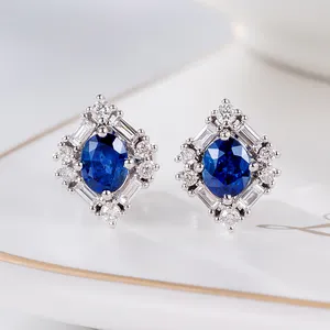 Simple Natural Blue Sapphire Gemstone Earrings Genuine Factory Direct Sale Solid 18k Gold Jewelry Earrings