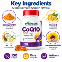Complément CoQ10 300mg en gélules à marque privée, formule personnalisée pour le soutien cardiaque, approvisionnement en vrac OEM