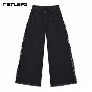 Pantalones Vaqueros Anchos con Flecos OEM/ODM, Estilo Vintage, Lavado Pesado, Desgastados, Streetwear, con Borlas Laterales, Venta al por Mayor a Granel - Product Image 5