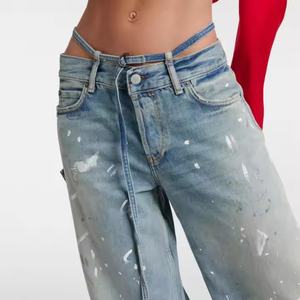 Pantalones Vaqueros Acampanados Personalizados de Alta Calidad, Estilo Casual, Lavables, con Diseño Floral, para Mujer, Venta al Por Mayor, Personalizables - Product Image 4