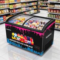 Commercial Ice Cream Freezer Curved Glass Door Fan Cooling Display Cabinet for Supermarket and Ice Cream Shop Use