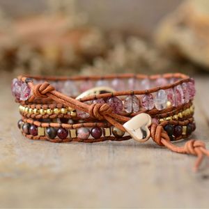 Gran oferta, pulseras envolventes de lágrima de 3 hebras para <span class=keywords><strong>mujer</strong></span>, pulsera de cristal curativo de piedras naturales con cordón de cuero, accesorio de moda - Product Image 6