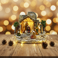 Décoration de crèche en polyrésine de style européen avec lumières LED musicales, fonctions animées, USB inclus, certifiée CE (usage intérieur)