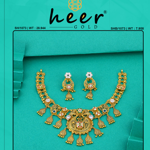 Antique gold <b>necklace</b> set with detailed filigree pendant traditional ethnic bridal jewelry handcrafted design elegant <b>statement</b> - Product Image 2