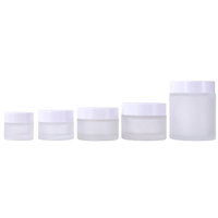 Pot en verre cosmétique vide transparent dépoli avec couvercle en plastique blanc, disponible en 5g, 10g, 15g, 20g, 30g, 50g, 100g, 30ml - Prix de gros