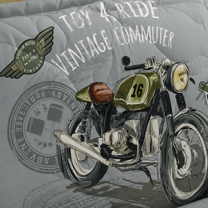 Juego de Ropa de Cama Infantil con Diseño de Motocicleta Vintage, Edredón Retro para Niños, Reversible, Verde Oliva y Gris, Decoración para Habitación Juvenil - Product Image 5