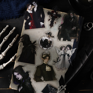 Paquete de 15 Hojas de Pegatinas PET: <span class=keywords><strong>Serie</strong></span> Universo Gótico - Personajes Góticos y Escenas, Materiales para Cuadernos Hechos a Mano - Product Image 1