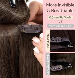Factory Direct 7-Piece Set PU <b>Clip</b>-in Brazilian Hair Luxury Invisible Seamless <b>Wig</b> Extensions with 5-7 Days Delivery - Product Image 6