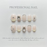Conception # 502 Faux ongles à presser faits main, courts, style ballet, couleur nude simple, avec petits diamants, pour dropshipping