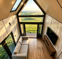 Maison mobile préfabriquée modulaire Alibaba, mini-maison portable entièrement isolée, structure en acier léger détachable, salon