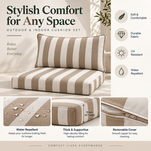 Ensemble <span class=keywords><strong>de</strong></span> coussins <span class=keywords><strong>de</strong></span> banquette pour camping-car, <span class=keywords><strong>caravane</strong></span>, taupe rayé, épais, doux, confortable, pour usage quotidien, intérieur/extérieur - Product Image 5