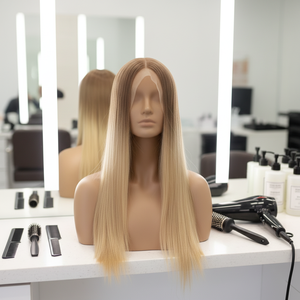 GF-2 Luxury 7x8 Silk Topper 150% Densité pour une Couverture Volumineuse et Complète 18" Balayage Chaud Brun Cendré à Blond Sèche au Vent Abordable - Product Image 1