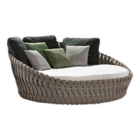 Lit de repos rond moderne en corde tressée pour l'extérieur avec coussins, canapé de patio pour hôtel et jardin