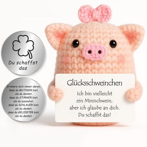 Muñeco de lana de cerdito de la suerte tejido a mano, juguete de ganchillo, cerdito rosa, con tarjetas de monedas de la suerte - Product Image 1