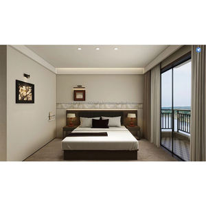 Ensemble de meubles de chambre d'hôtel 3 étoiles à prix abordable : Lit king-size en bois avec tête de lit, canapé, tables de chevet, meuble TV et armoire pour chambre complète - Product Image 1