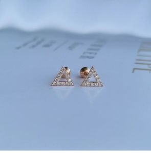 Xinfly 18K Gold Natural Diamond Small Pair of Open Triangle Stud Earrings Rose Gold Screw <b>Back</b> Earrings - Product Image 1