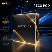Mostrador de Recepción LED Negro Elegante, Mostrador Luminoso Portátil para Ferias Comerciales con Estantes de Almacenamiento con Cerradura