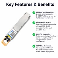 Émetteur-récepteur double OSFP 800G 2*SR4 850nm 50m OM4 MMF double MPO-12 pour interconnexion HPC AI GPU Cluster Leaf Spine