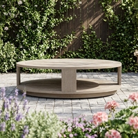OLEMA-Ensemble de meubles d'extérieur en bois de teck, table basse ronde de jardin avec fonction de rangement, nouvel arrivage