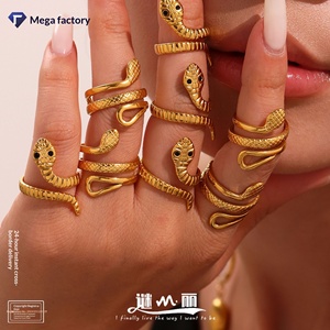 Bague ouverte serpent en acier inoxydable Enigma, style européen et américain, pour femme, bijou de main électroplaqué, fabriqué à Dongguan - Product Image 2