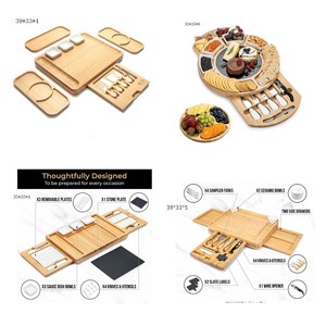 Bamboo Cheese Board <b>Set</b> With Drawers 39x33x5cm Multifunctional Cutting Board For Party Serving - Product Image 1