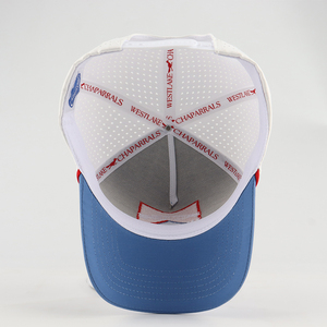 Casquette <span class=keywords><strong>de</strong></span> golf <span class=keywords><strong>de</strong></span> performance à visière incurvée, personnalisée, découpée au laser, perforée, imperméable, à 5 panneaux, avec broderie, style trucker, avec filet et cordon - Product Image 4