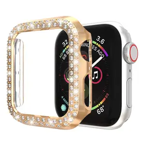 Protector Case Voor Apple Horloge Se Serie 6 5 4 40Mm Cover, dubbele Rij Bling Crystal Diamonds Beschermhoes Pc Plated Bumper F