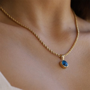 สร้อยคอแฟชั่นสแตนเลสสตีลยอดนิยม จี้รูปดวงตาสีน้ำเงินทรงกลม - Product Image 3