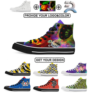 Effen Wit Zwart Gevulkaniseerde Schoenen Voor Heren Canvas Casual Sneakers Platte Canvas Schoenen Laars Met Rits Op Maat Bedrukte Schoenen - Product Image 2