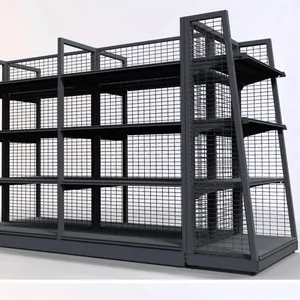 Popular Design Supermarket mesh back panel shelf gondola metal display rack supermarket shelf equipment with shop design