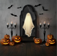 Miroir LED fantôme à cadre en bois massif, taille personnalisée, illusion d'Halloween, miroir décoratif mural éclairé