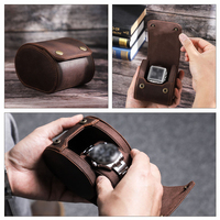Boîte à remontoir de montre individuelle en cuir véritable végétalien Crazy Horse, étui de présentation à une fente avec intérieur en daim, marque privée