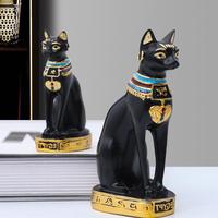 Vente en gros de décoration de maison de style égyptien statue de chat assis déesse artisanat en résine avec motif animal